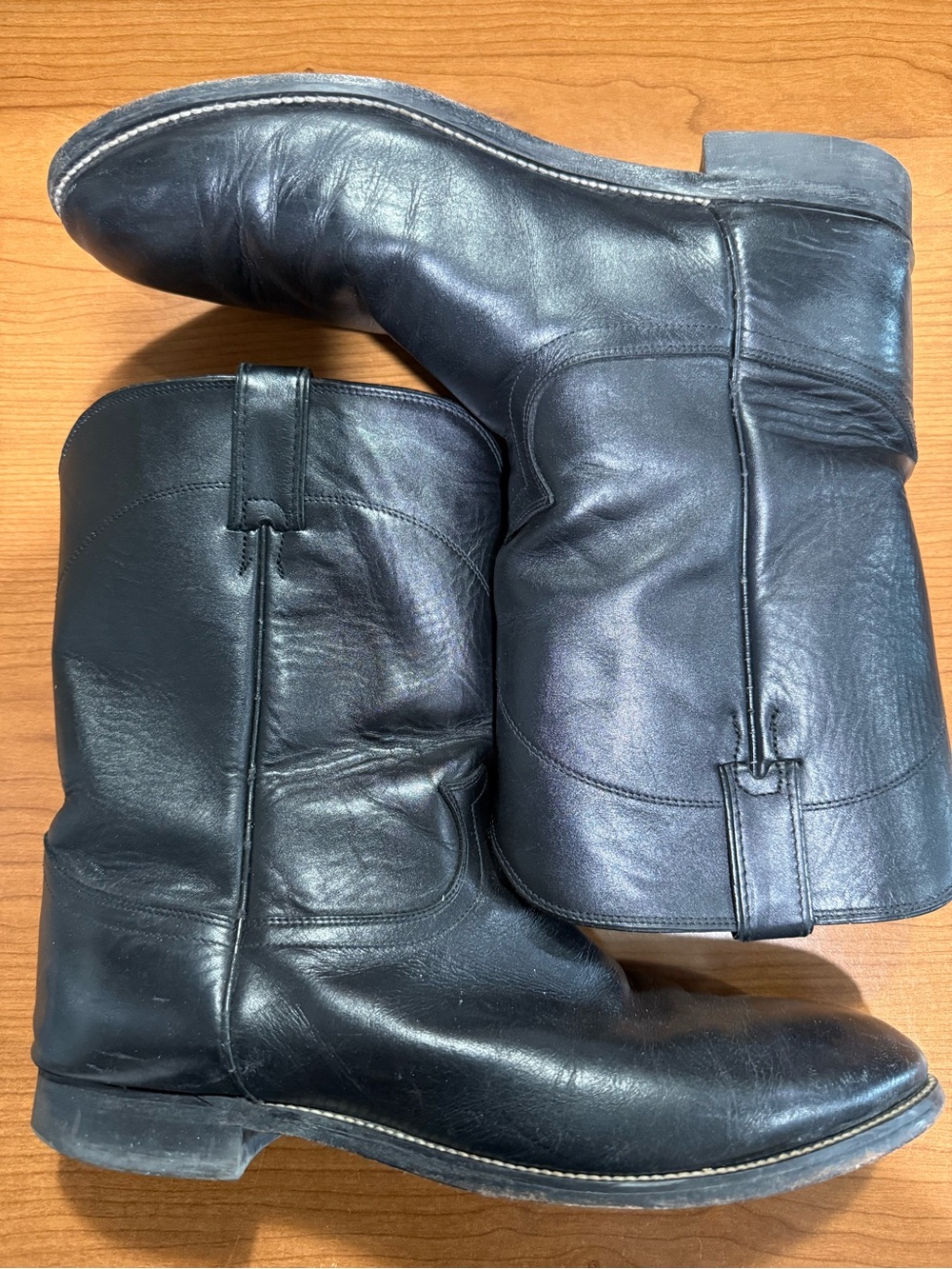 Justin Boots Black Leather Western Pull-On Boots